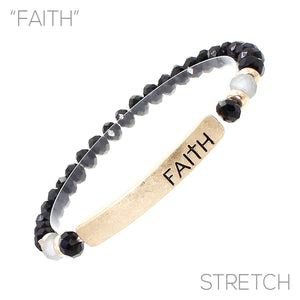 "Faith" Glass Bead Stretch Bracelet